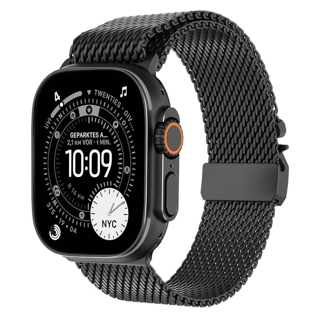 Milanais Bracelet en Titane pour Apple Watch Ultra 3/2/1 49mm 46mm 45mm 44mm 42mm(Series 3 2 1), Boucle de Type Parachute, Bracelets en Titane pour iWatch SE3/SE2/SE Series 11 10 9 8 7 6 5 4 3 2 1