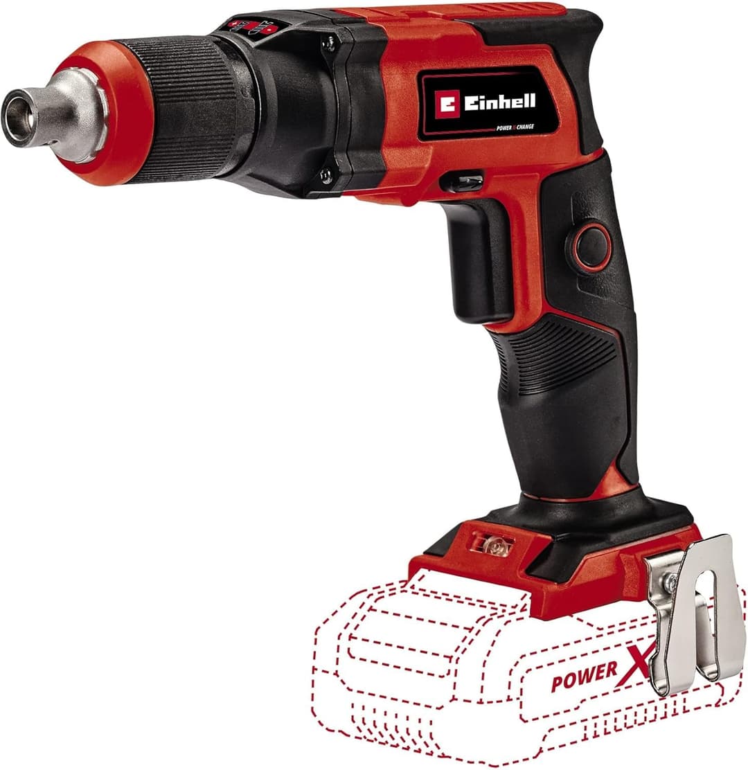 Einhell Visseuse à placo sans fil TE-DY 18 Li-Solo Power X-Change (18V, Bouton de blocage pour marche continue, avec coffret E-Box S35) Livré sans Batterie ni Chargeur