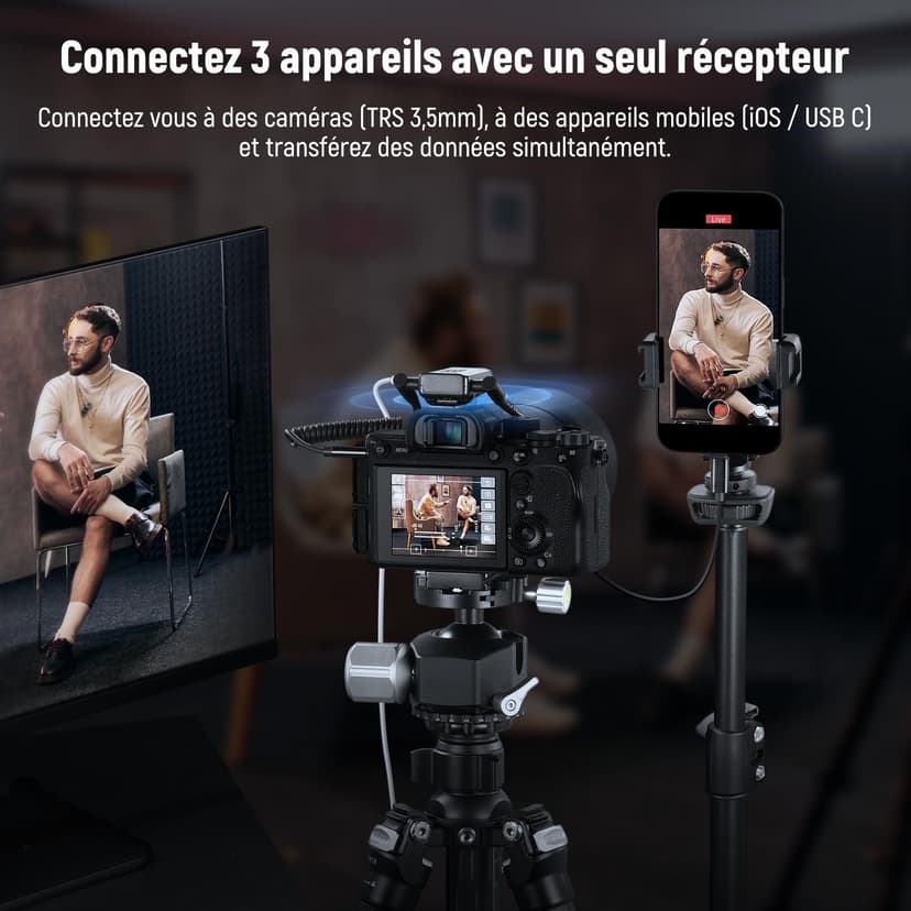 Neewer CM28 Max Système Micros Lavalier sans Fil Boîtier Chargement 48KHz 24Bit Stockage 8GB 25H Portée 300m Enregistrement Vidéo Micro à Annulation Bruits pour iPhone iPad Android Appareil Photo PC - 2
