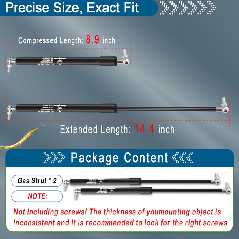 2Pcs 350MM 200N Universal Gas Struts with Ball Joint Heads Heavy Duty Gas Shock Absorber Springs for Cabinets Boat Cover Hatch Storage Box (Weight of suitable lid 36-50LB), 350MM-200N - 3