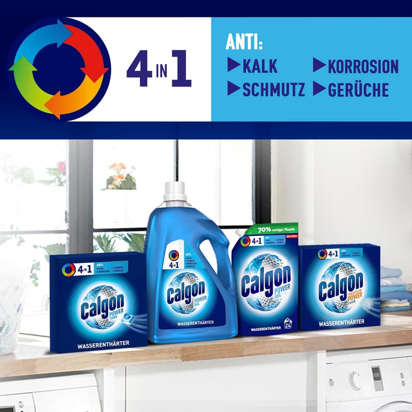 Calgon 4-in-1 Power Gel - Effective Against Limescale, Dirt, Odours and Corrosion - Protective Water Softener for Washing Machine - 1 x 2.15L - 4