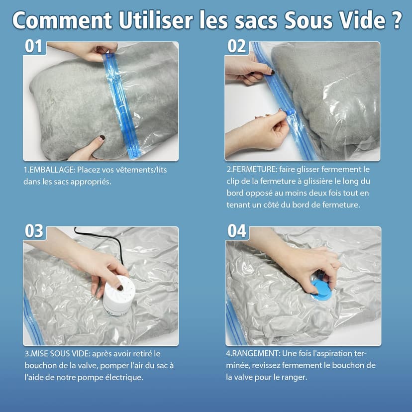 NATNAV Vacuum Bags for Clothes, Pack of 20 with Electric Air Pump, Vacuum Bags (5 x Jumbo/5 x Large/5 x Medium/5 x Small), Reusable Vacuum Bags for Duvets, Clothes, Travel, Pillows - 5