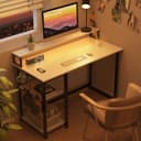 GreenForest Office Desk with Full Monitor Stand,100 cm Home Computer Desk with Reversible Storage Shelves,Small Study Desk with Headphone Hook and Cup Holder,White - 8