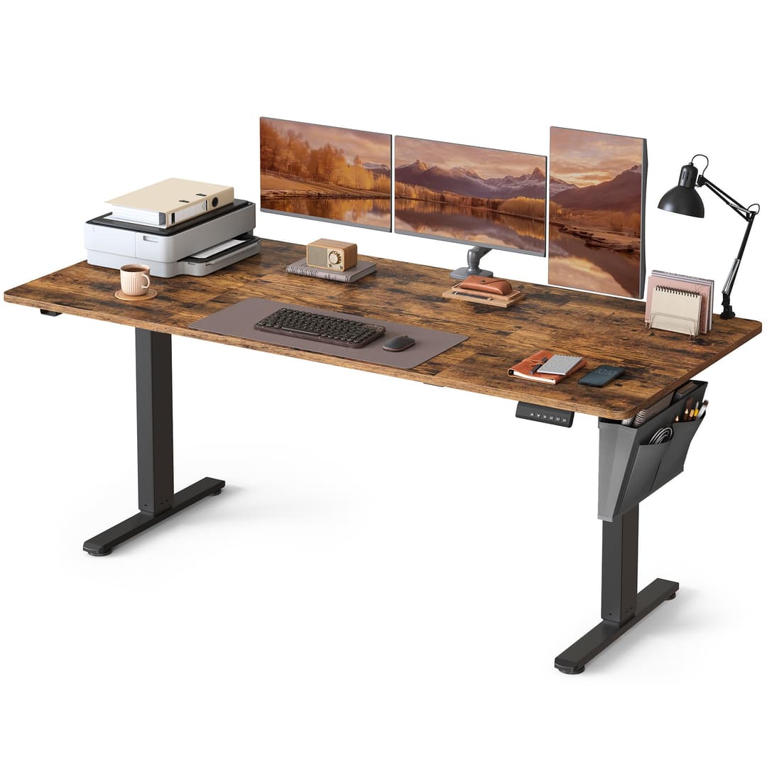 SONGMICS Bureau Électrique Réglable en Hauteur, 180 x 80 cm, Table Assis-Debout, Fonction Mémoire 4 Hauteurs, pour Bureau, Télétravail, Marron Rustique LSD138K01