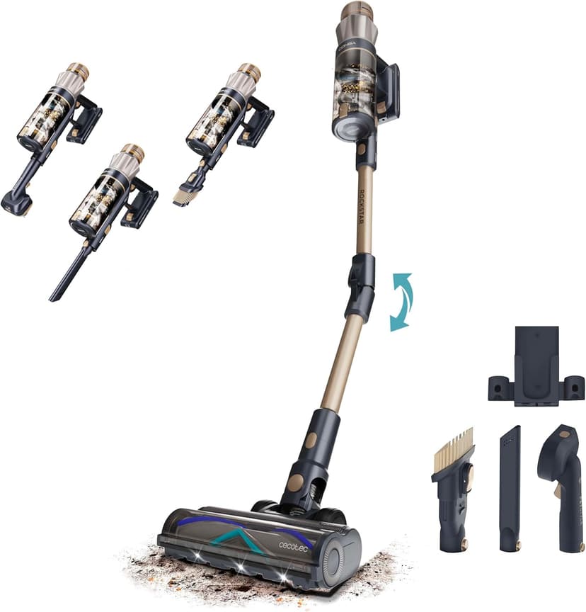 Cecotec Conga Rockstar RS90 Pet Flex Cordless Broom Vacuum Cleaner, 600W, Suction Power 160AW, 40kPa, Auto Mode, Animal Brush and Flexible Tube, Cleans up to 140 m2 without stopping in Eco Mode - 1