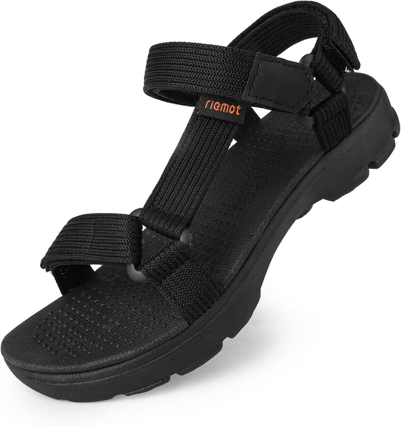 riemot Sandales Sport Femme Homme - Sandale Extérieures Randonnée, Confortables Légères Antidérapantes Réglables Plage Été Chaussures, Marche, Sports et Loisirs, Noir, 44 EU - 1