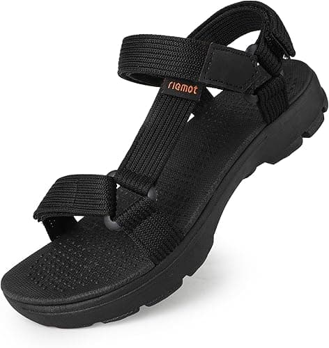 riemot Sandales Sport Femme Homme - Sandale Extérieures Randonnée, Confortables Légères Antidérapantes Réglables Plage Été Chaussures, Marche, Sports et Loisirs, Noir, 44 EU