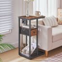 HOOBRO Table d’Appoint en C avec Multiprise (1 AC, 1 USB-A, 1 Type-C) et 1 Tiroir, Table de Chevet, avec 4 roulettes et 4 Pieds Réglables, pour Chambre, Salon, Marron Rustique et Noir EBF79CSF01 - 2