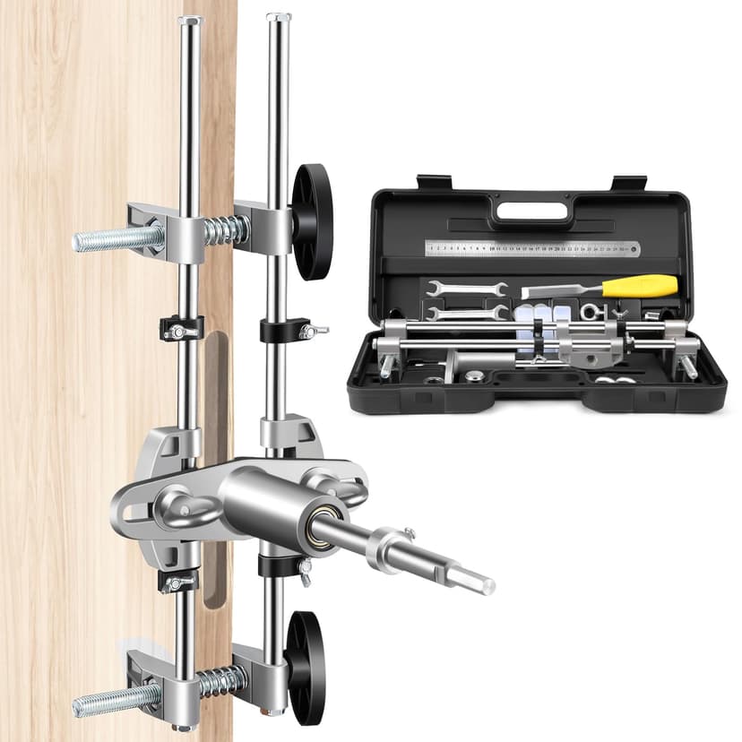 Door Lock Mortiser Kit, Lock Fitting Jig Maintenance Set, Door Lock Hole Opener Jig with 18mm 22mm 25mm Tungsten Steel Cutters, Woodworking Hole Saw Opener Tool for Wooden Door Lock Installation - 1