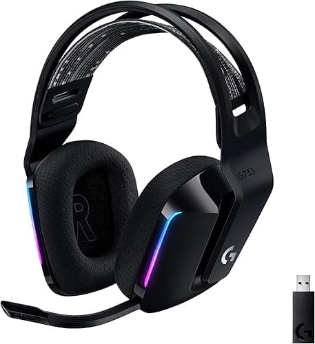 Logitech G G733 LIGHTSPEED Wireless Gaming Headset with suspension headband, LIGHTSYNC RGB, Blue VO,CE mic technology and PRO-G audio drivers, Lightweight, 29 Hour battery life, 20m range - Black