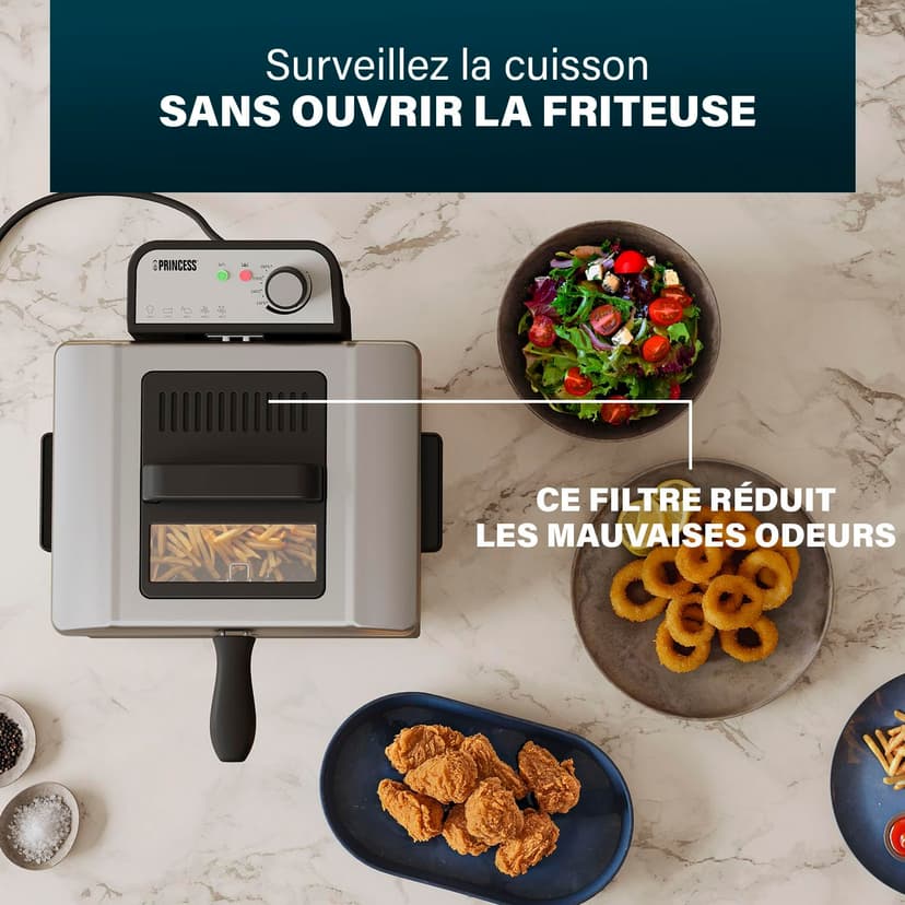 Princess Friggitrice, capacità 5 litri, 3270 W, tecnologia zona fredda, finestra di visualizzazione, acciaio inox, doppio termostato, facile da pulire, parti rimovibili, 01.184090.01.001 - 4