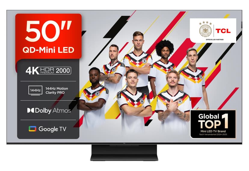 TCL 50C7K QD-Mini 50" 4K HDR Premium 2000 Smart Google TV with 144Hz Motion Clarity Pro (Dolby Vision IQ & Atmos, HVA Panel, Game Master) - 1