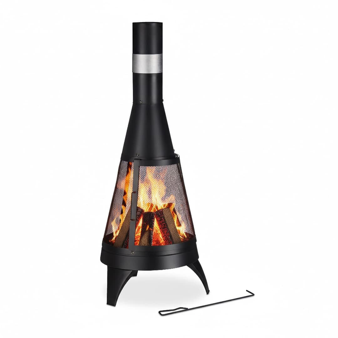 Relaxdays Terrace Oven, Garden, Outdoor Stove, Chimenea, H x W x D: 120 x 47 x 47 cm, Steel, Black