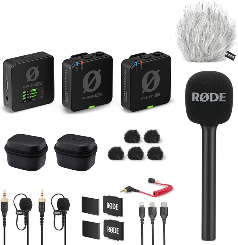 Rode Wireless Pro Microphone Set with Interview GO Hand Adapter and Keepdrum Fur Wind Shield - 1