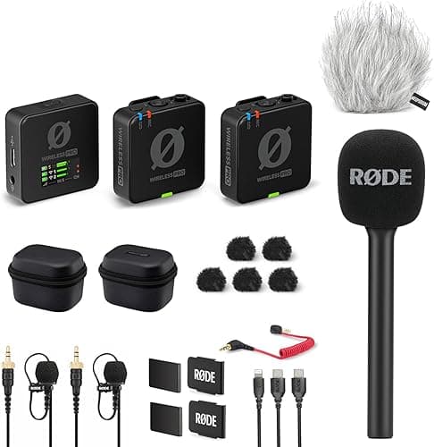 Rode Wireless Pro Microphone Set with Interview GO Hand Adapter and Keepdrum Fur Wind Shield