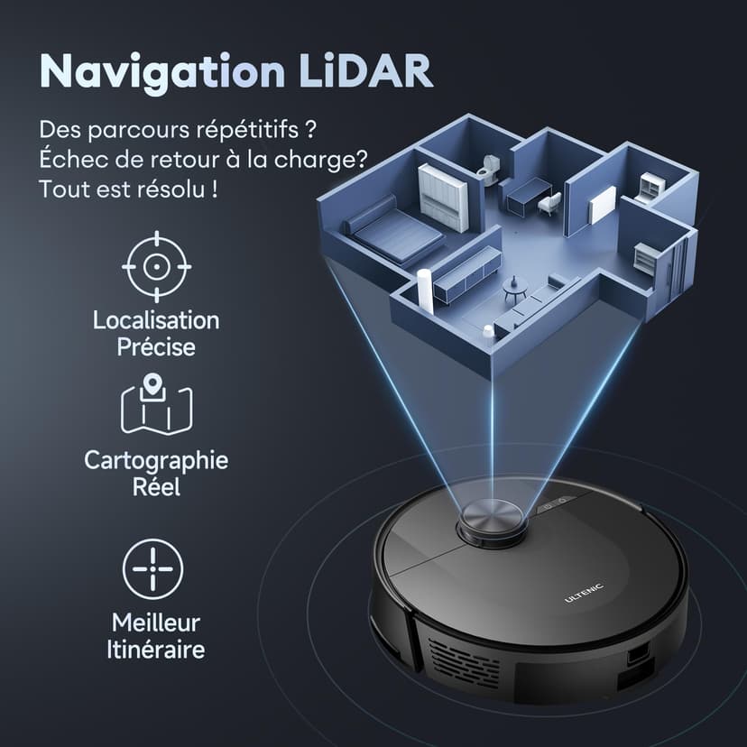 Ultenic T20 Pro Self Emptying Robot Vacuum Cleaner with Mop 8000Pa, 180 Mins Runtime, LiDAR Navigation, Up to 10 Weeks of Hands Free Cleaning Robot Vacuum for Pet Hair, Carpet, All Floors - 7
