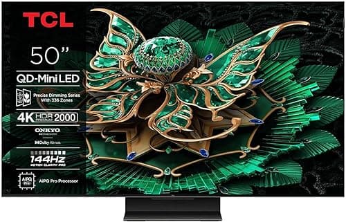 TCL 50C7K QD-Mini 50" 4K HDR Premium 2000 Smart Google TV with 144Hz Motion Clarity Pro (Dolby Vision IQ & Atmos, HVA Panel, Game Master)