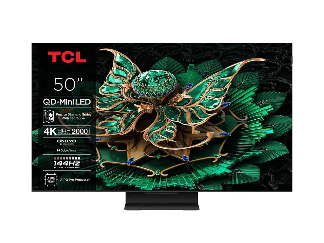 TCL 50C7K QD-Mini 50" 4K HDR Premium 2000 Smart Google TV with 144Hz Motion Clarity Pro (Dolby Vision IQ & Atmos, HVA Panel, Game Master)