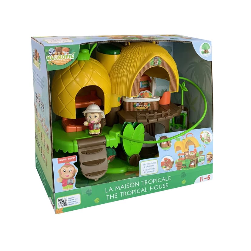 Klorofil – Casa Tropicale Mondo in Miniatura – Da 18 Mesi – Camera, Cucina, Bagno, Teleferica – Pop Up, Specchio, Ruota Frutta – 1 Personaggio Incluso – Idea Regalo Giocattolo Bambino - 7