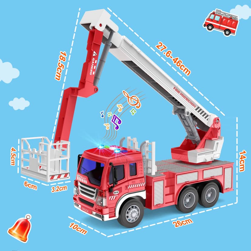 GizmoVine Gros Camion de Pompier, Véhicule Pompiers XXL avec Échelle, Sonore et Lumineux, Grand Realiste Maquette Camions, Voiture à Friction Jouet, Cadeau Enfant 3 4 5 6 7 8 Ans - Rouge - 2