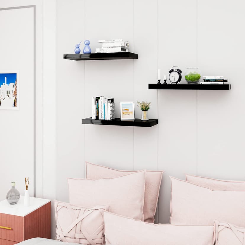 WOLTU Volato RG9478sz Floating Wall Shelf High Gloss Black, CD DVD Shelf Bookshelf Wooden Board 60x22.9x3.8cm - 3