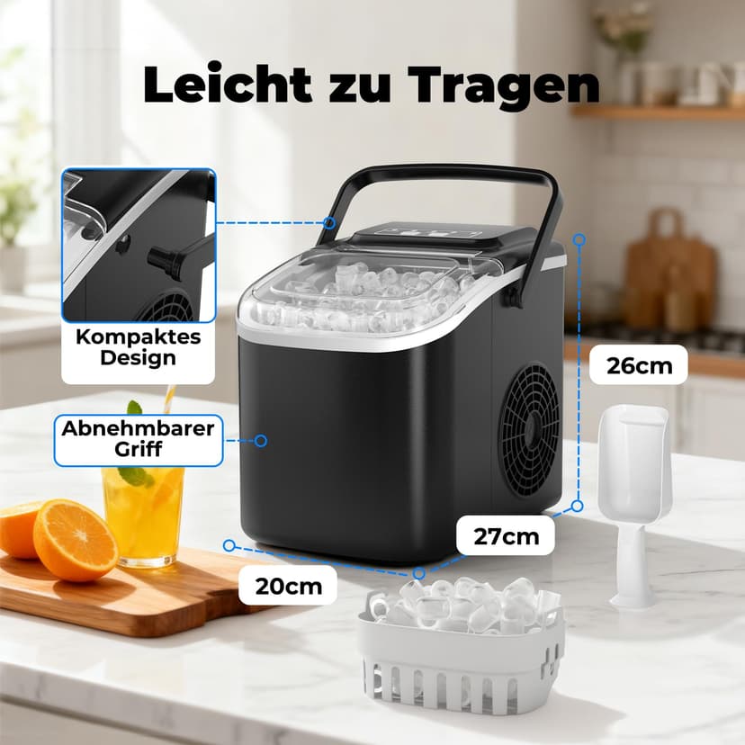 Acmeenjoy Ice Cube Machine 12 kg/24 H, Small Ice Cube Machine, 1.2 L, Self-Cleaning Ice Maker with Handle Ice Cube Basket/Shovel, 8 Ice Cubes in 6-8 Minutes, for Kitchen/Office/Party/Office, RV, Black - 5