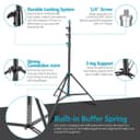 Neewer Heavy Duty Light Stand, Metal 13ft/4m Adjustable Photography Tripod C Stand with Spring Cushion 1/4" Screw for Studio LED Continuous Light Background Flash Strobe, Max Load: 22lb/10kg, Black - 3