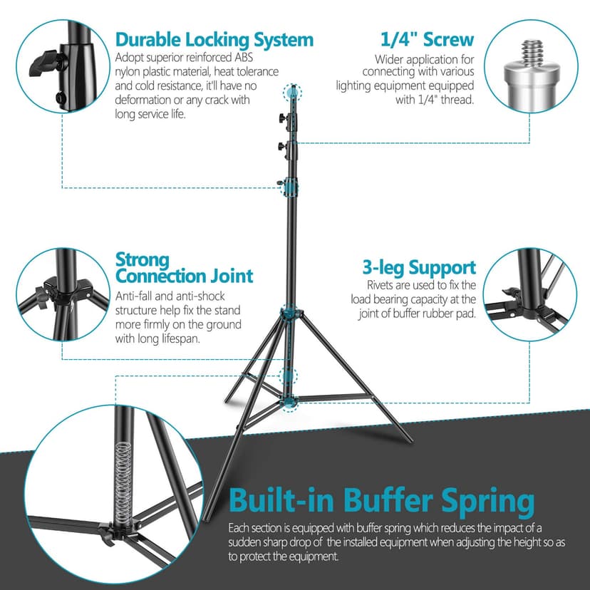 Neewer Heavy Duty Light Stand, Metal 13ft/4m Adjustable Photography Tripod C Stand with Spring Cushion 1/4" Screw for Studio LED Continuous Light Background Flash Strobe, Max Load: 22lb/10kg, Black - 3