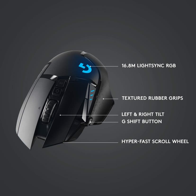 Logitech G502 Lightspeed Wireless Gaming Mouse, Hero 25K Sensor, 25,600 DPI, RGB, Adjustable Weights, 11 Programmable Buttons, Long Battery Life, POWERPLAY-Compatible, PC/Mac - Black - 6