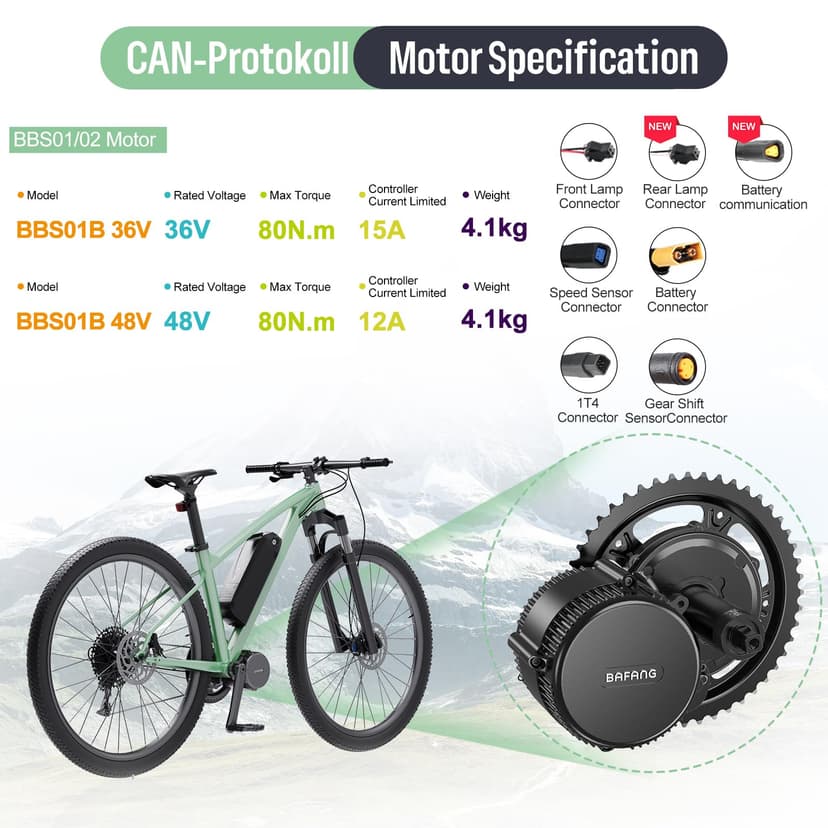 BAFANG Kit Moteur Pedalier 36V 48V 250W - BBS01B Mid Drive Kits pour Brochette Inférieure 68-73MM, Kit de Conversion Vélo Électrique avec Optionnel Batterie et Accessoires - 2