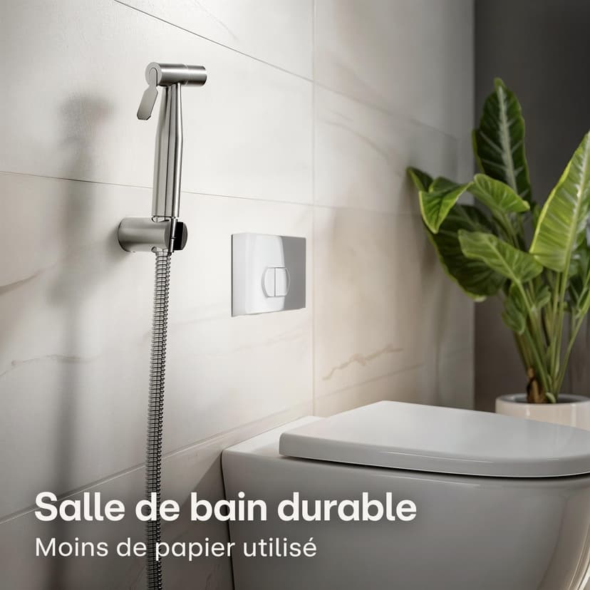 Praknu Handheld Bidet Douche Shower Spray for Toilet in Stainless Steel Sprayer, Hose & Holder - Stainless Steel – for Standard G1/2 Connection – Easy to Install - 6