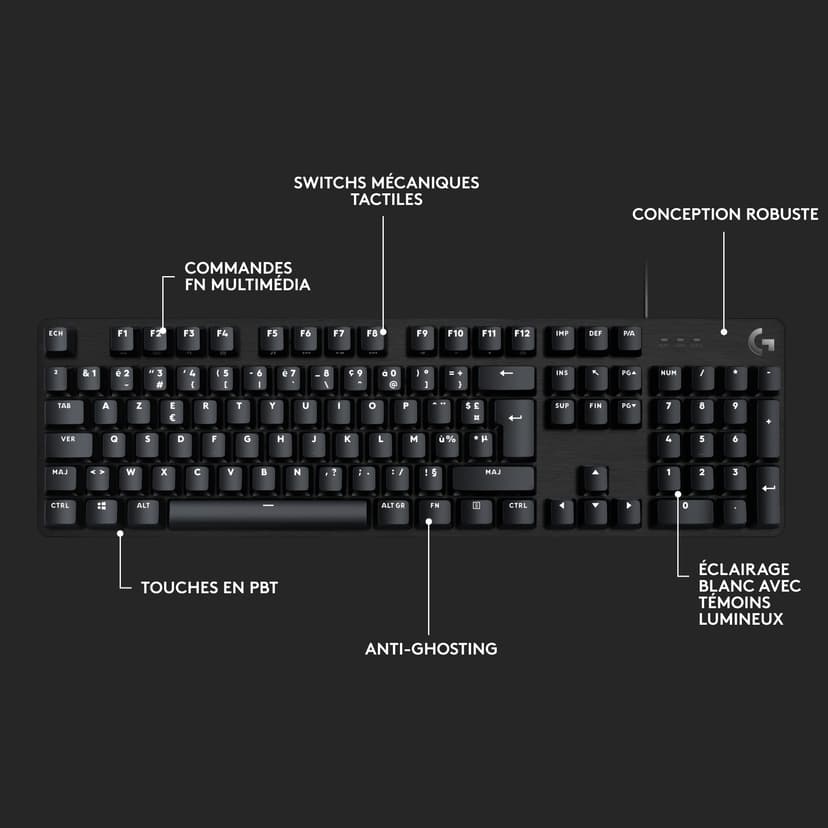 Logitech G413 SE Full-Size Mechanical Gaming Keyboard - Backlit Keyboard with Tactile Mechanical Switches, AZERTY French Layout - Black - 8