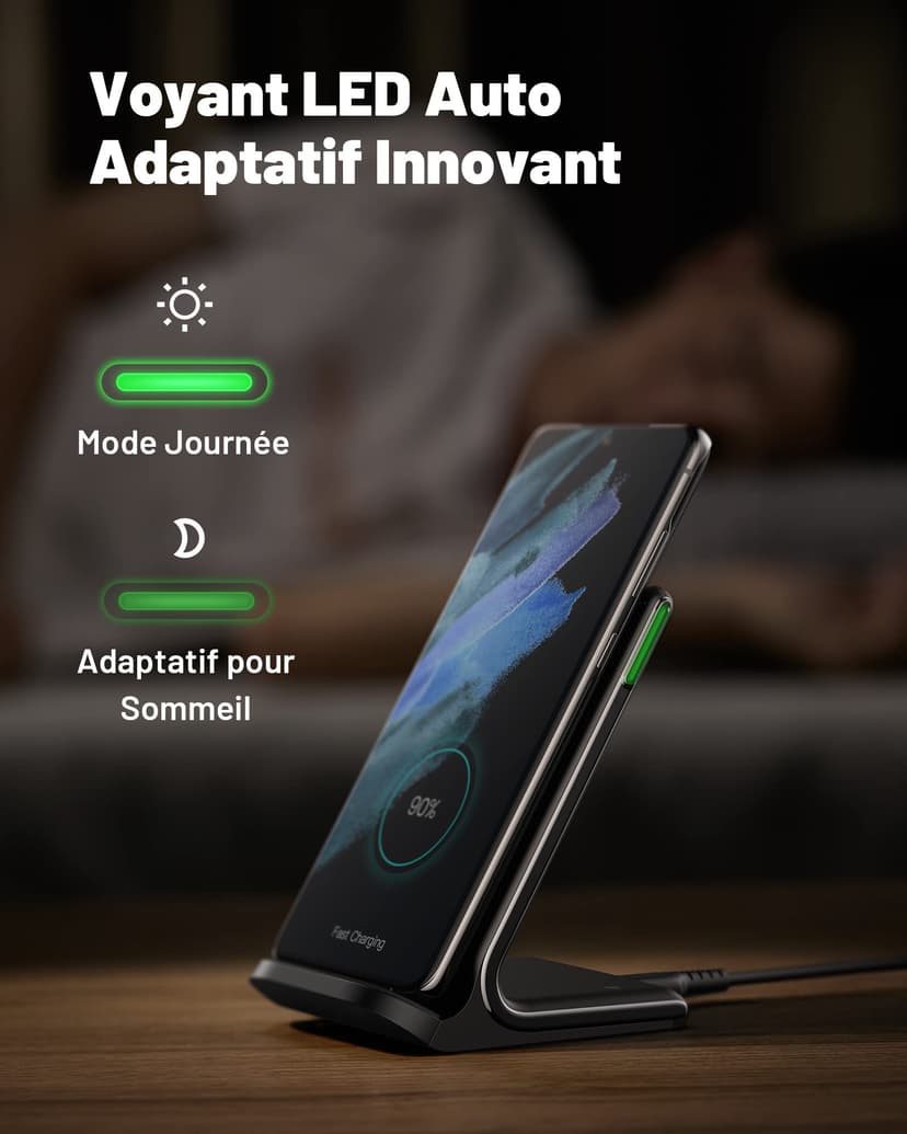 INIU fast Wireless Charger, Qi Certified Wireless Charging Stand with QC3.0 Adapter USB Charger - 2