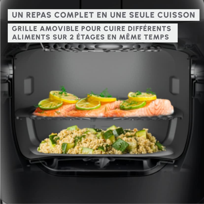Moulinex Multicook & Fry, multicooker and integrated air fryer, 12 programs, Cooking on 2 levels, Delayed start, Capacity 6L, Grey Hippo, MZ730BF0 - 4