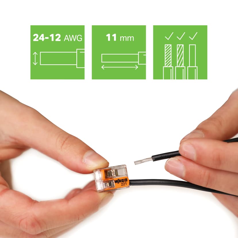 WAGO 221�XP-412�Connection Clamp 2�Conductors with Levers Small 0.2���4�mm� Transparent Design, Pack of 1 - 2