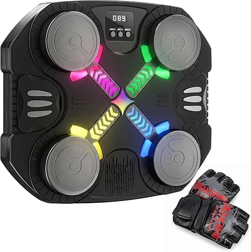 Esnowlee Music Boxing Machine for Kids, Wall-Mounted Bluetooth Punch Pad with Gloves,Sport Toy Gifts for 3 4 5 6 7 8 9 10 11 12 Year Old (Black)