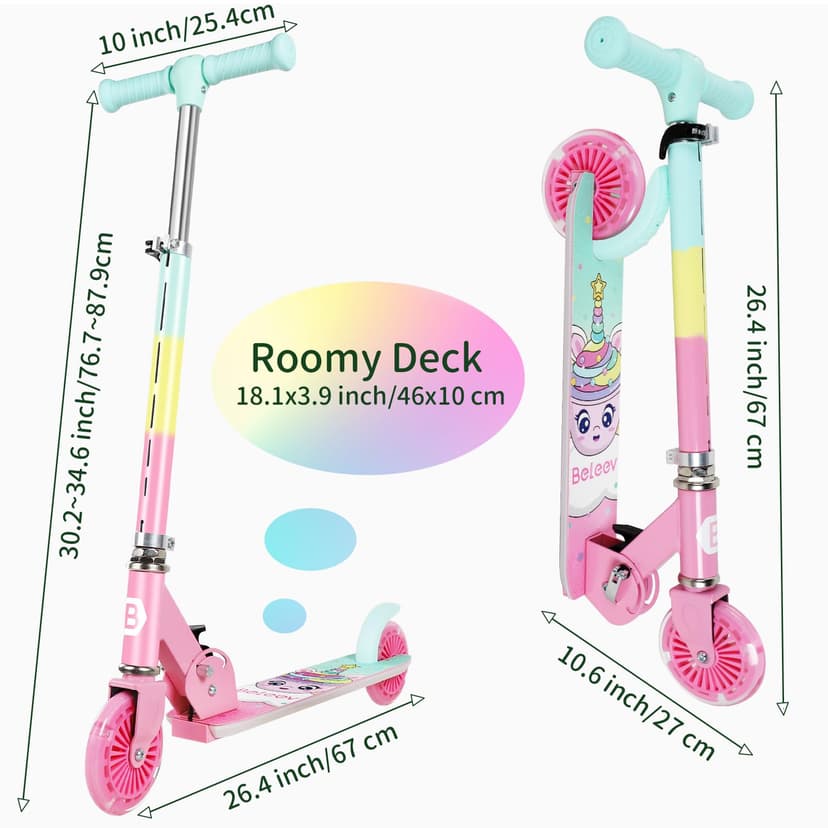 BELEEV Trottinette pour Enfants de 3 à 12 Ans avec Roues Lumineuses, Tige et Plateau, Trottinette Pliable à 2 Roues pour Filles et garçons, 3 hauteurs réglables, Plateau antidérapant, Trottinette - 7
