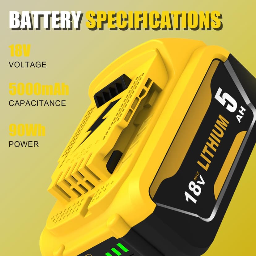 2Pcs Remplacement pour DeWalt Batterie 18V 5.0Ah DCB182 DCB180 DCB184 DCB200 DCB182 DCB181 DCB201 Outil Batterie Goodexo(Jaune Vert) - 2