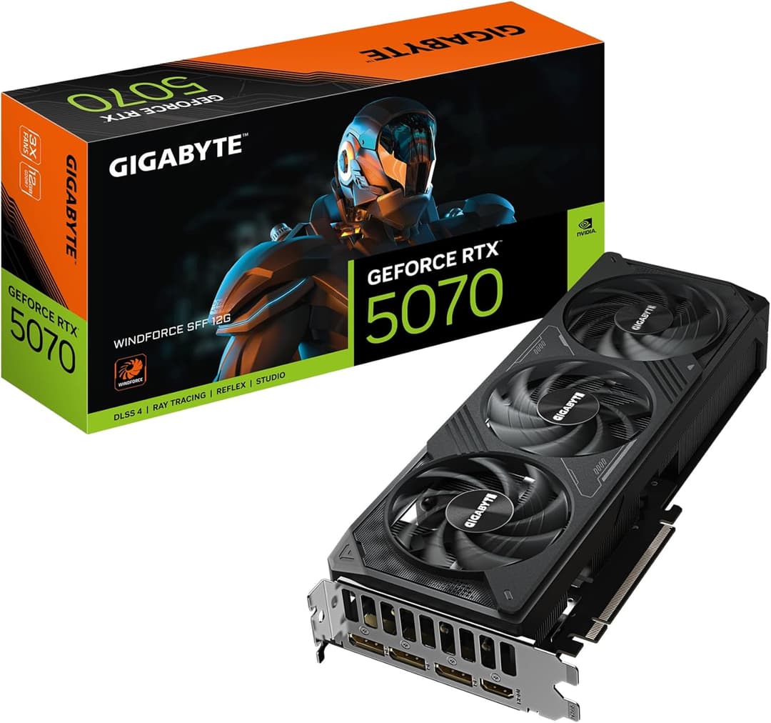 Gigabyte GeForce RTX 5070 WINDFORCE SFF 12G Graphics Card - 12GB GDDR7, 192bit, PCI-E 5.0, 2512MHz Core Clock, 3 x DP 2.1b, 1 x HDMI 2.1b, DLSS 4, GV-N5070WF3-12GD