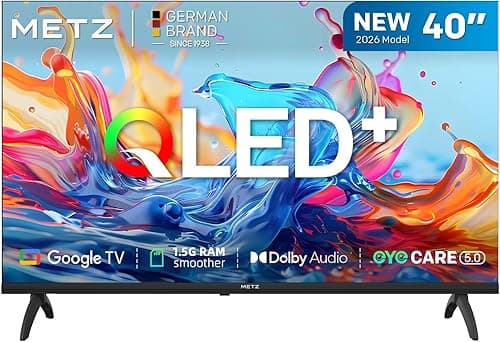 Metz 40 Pouces (100 cm) Smart TV FHD Google Television LED, Gen 6 QLED +, HDR 10 Dolby Audio Bluetooth 5,1 EyeCare Tuner DVB-T/T2/C/S/S2 CI+, 1.5GB RAM Amélioration (40MQH7000Y, 2026 Nouveau Modèle)