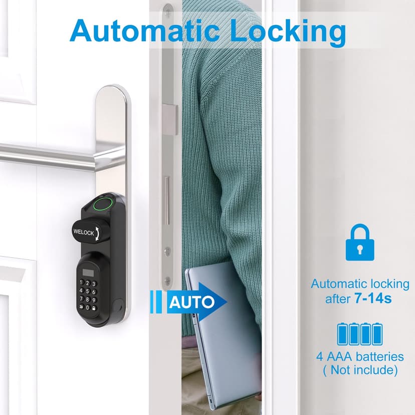 WELOCK U81 Smart Lock,Serrure Connectée,Serrure Empreinte Digitale avec Mot de Passe,RFID Carte,APP,serrure à code WiFi(Besoin wifibox),Cylindre Connecté 30/30 pour porte de 50-90mm,Facile à installer - 5