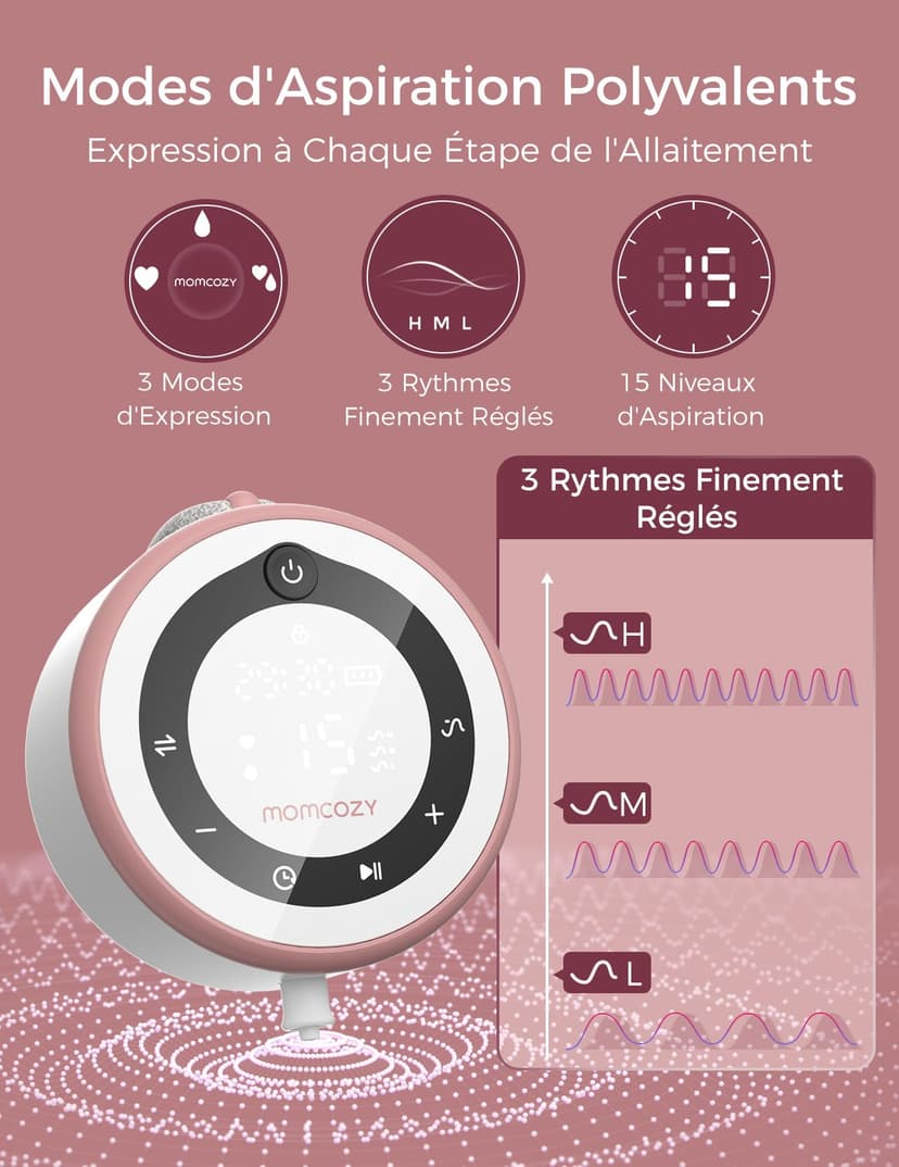 Momcozy V1 Pro Tire Lait Electrique - Forte puissance d'aspiration, Double pompe à lait portable mains libres avec 3 modes d'aspiration finement réglés & 15 niveaux, Pompe à lait électrique avec Rouge - 2