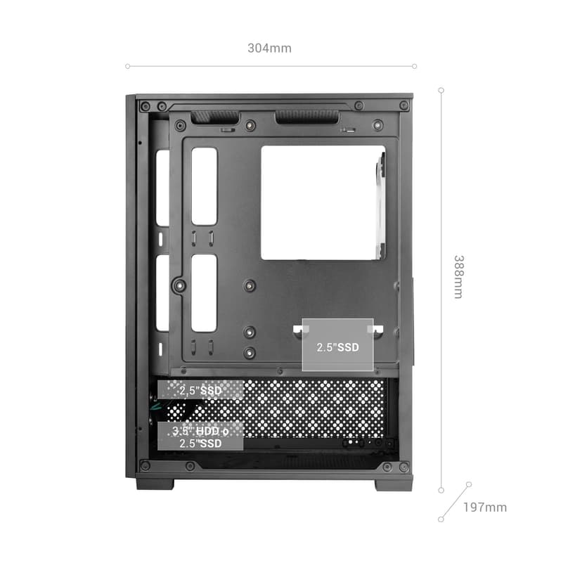 Mars Gaming MC-SE2, MicroATX Gaming Case, Frameless Tempered Glass Front and Side, 120mm FRGB Fan, Dual-Chamber Structure, Compact PC Case with Large Internal Capacity, Black - 6