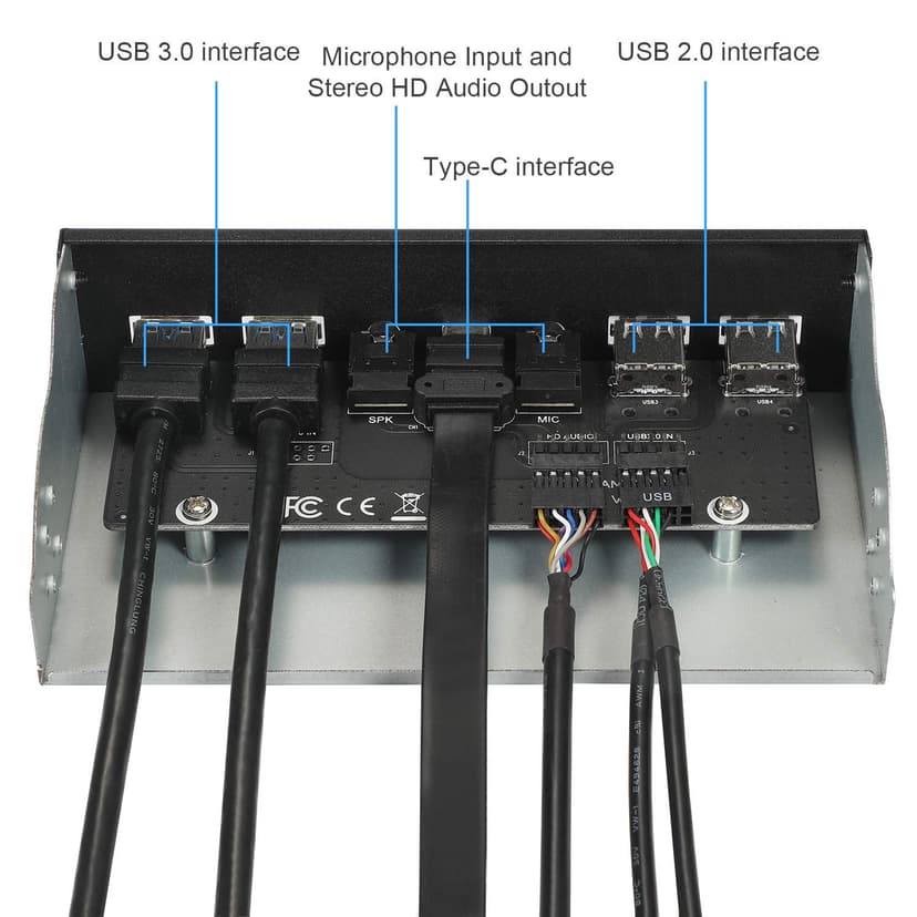MZHOU USB 3.2 GEN2 Front Panel Expansion Card, 10 Gbit/s Type-C, 4 USB Ports (5Gbps 480Mbps), HD Audio,for 5.25-Inch Optical Drive Panel Bay - 3
