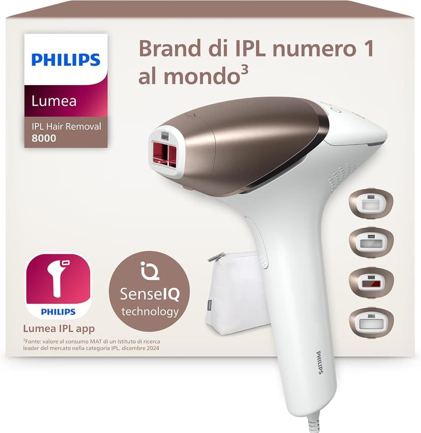 Philips Lumea série 8000, Épilateur à lumière pulsée, alternative à l'épilation laser, technologie SenseIQ, 4 accessoires pour le corps, le visage, le maillot et les aisselles, modèle BRI948/00 - 1