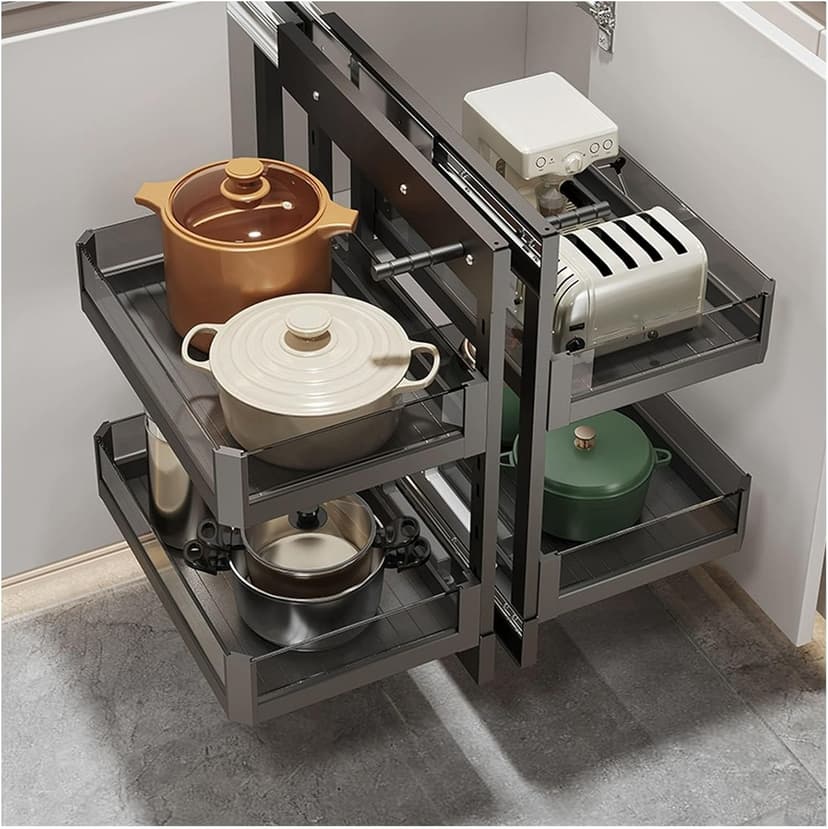 Blind Corner Pull out Kitchen Storage with 4 Storage Baskets Kitchen Cupboard Organiser Soft Close Left Open & Right Open Compatible Slide out Cabinet Organizer for Home Kitchen - 1