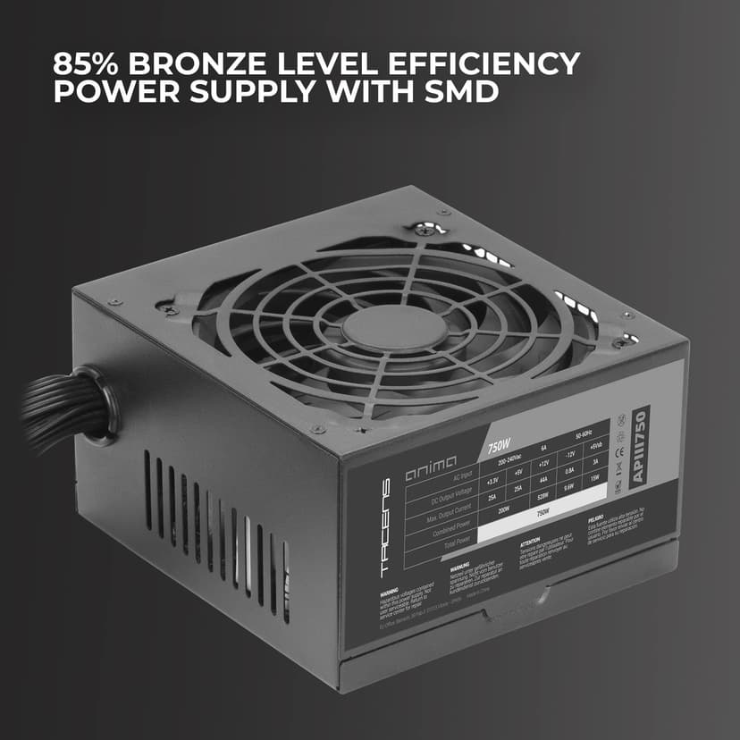Tacens Anima APIII750, Power Supply PC ATX 750W, SMD and DC-DC Technologies, 85% Efficiency 12V, Ultra-quiet 12cm Fan, Extra-long Flat Cables, Black - 2