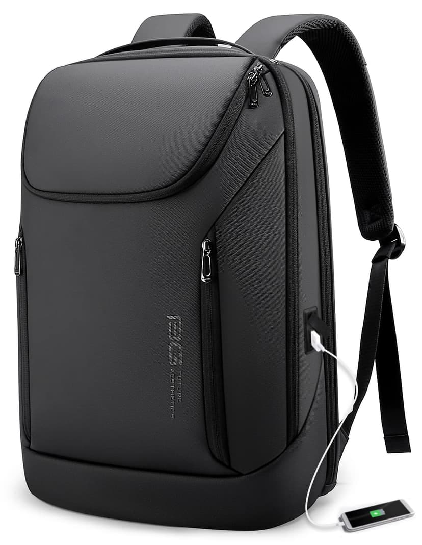 BANGE Business Smart Backpack Waterproof laptop backpack with USB Charging Port,Travel Durable Backpack (BlACK(three Pocket) - 1