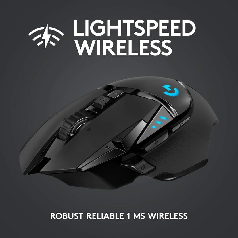Logitech G502 Lightspeed Wireless Gaming Mouse, Hero 25K Sensor, 25,600 DPI, RGB, Adjustable Weights, 11 Programmable Buttons, Long Battery Life, POWERPLAY-Compatible, PC/Mac - Black - 2