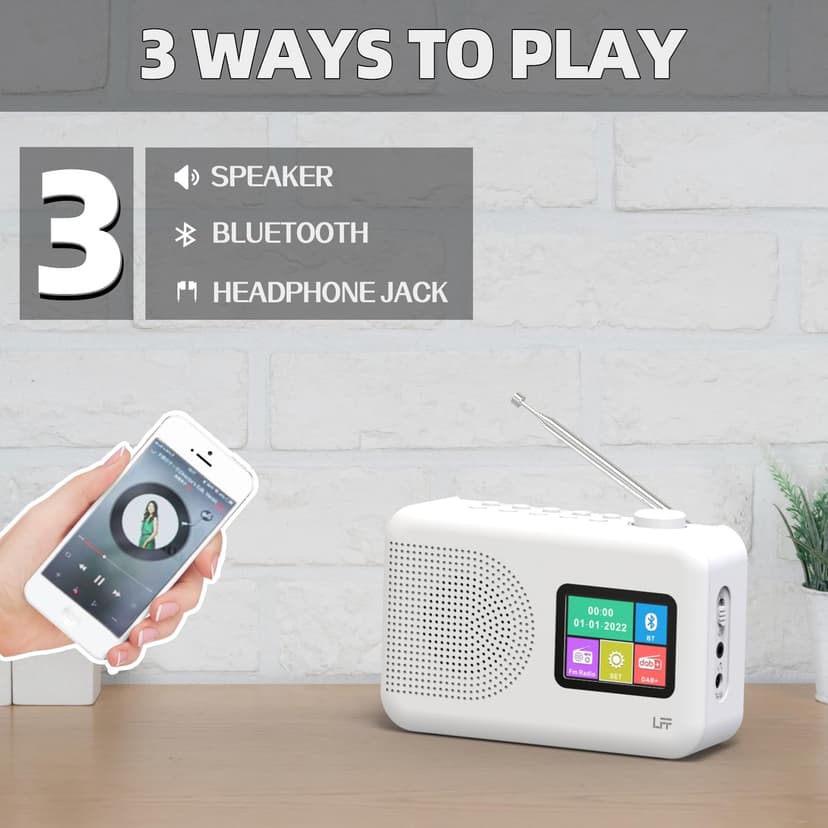 LFF DAB Radio, DAB Plus Radio, UKW-Digitalradio, Küchenradio mit Kabel oder Batteriebetriebenes, Farbdisplay Radios mit Bluetooth - 3